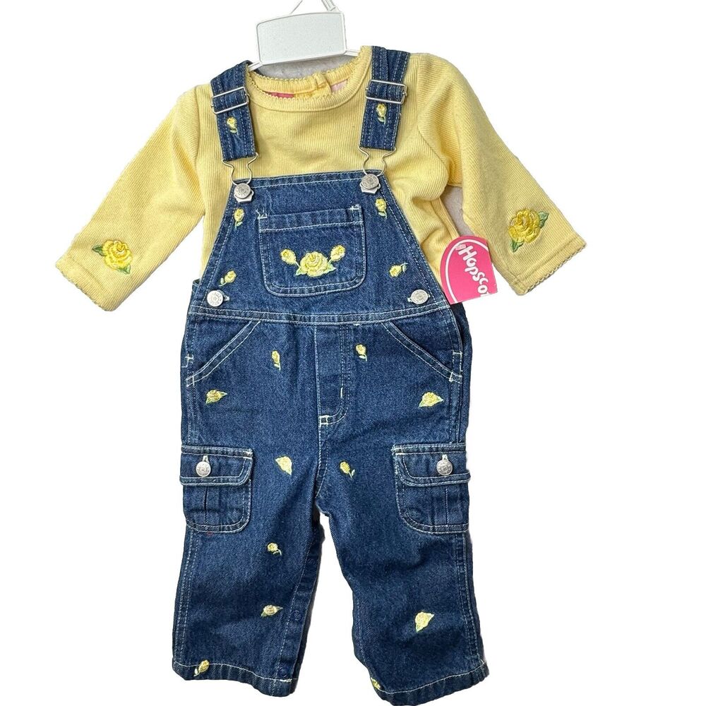 NEW Vintage Hopscotch Overall Bibs Baby Girl Size 12 Months Dead Stock‎ Y2K